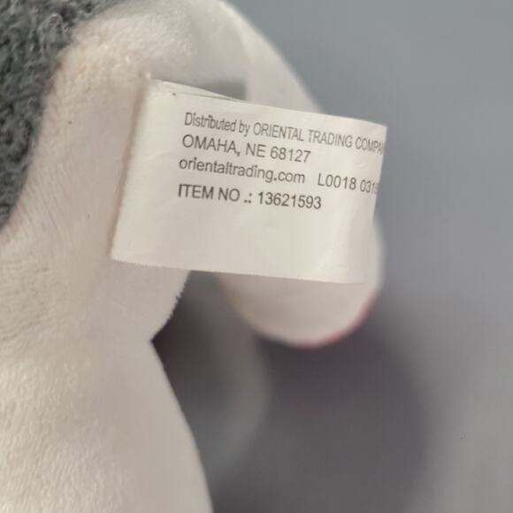 Puppy Dog Plush Toy White Gray Red Nose Soft Lovey by Oriental Trading Co. 8" - Picture 9 of 11